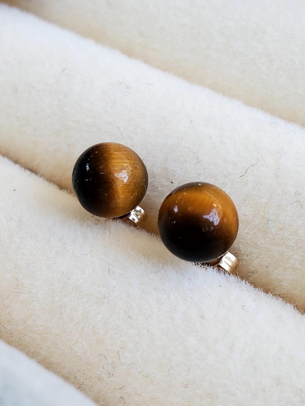 14K Solid Gold Tiger's Eye Stud Earrings | ST | 0.80 g